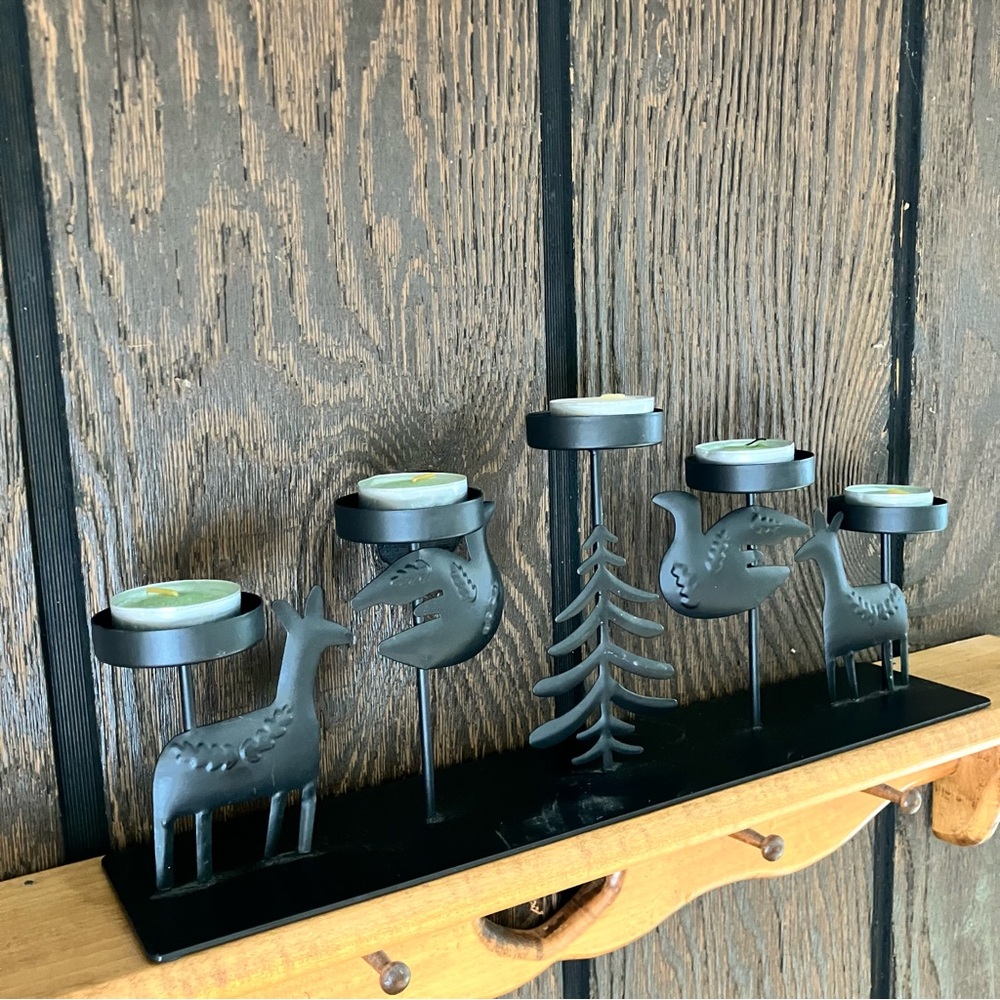 Black Metal Woodland Tea Light Holder Wall Decor - Picture 2 of 2